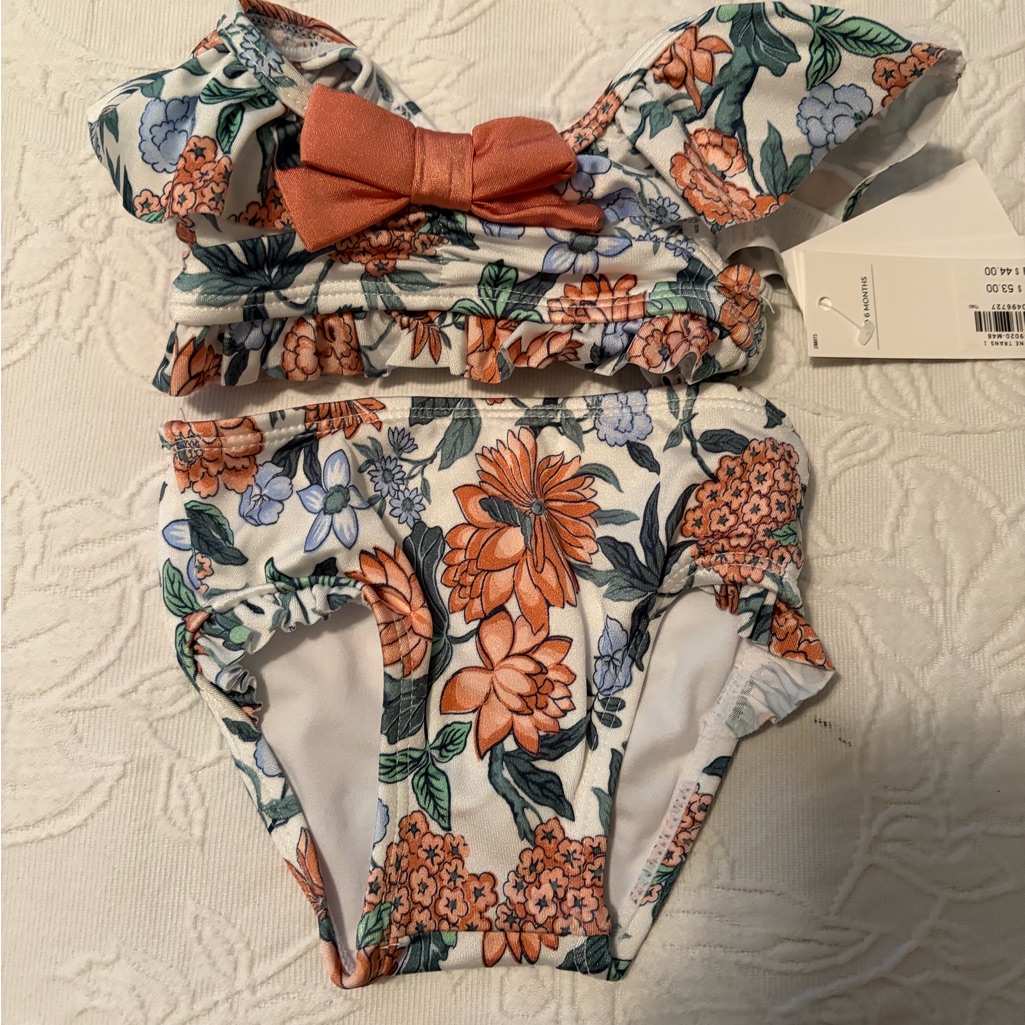 Janie And Jack 3-6m Nwt Floral Baby Swimsuit With Bow